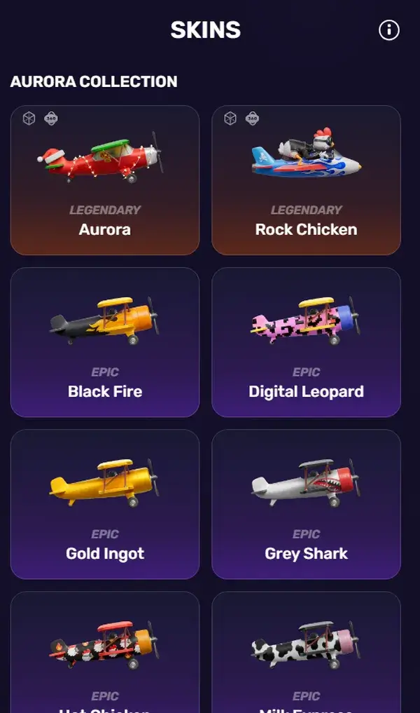 plane skin menu with level bar and upgrade steps